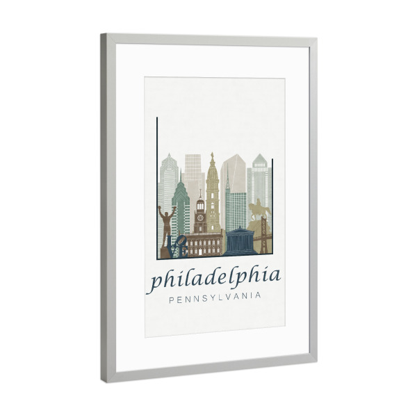 Poster mit Rahmen Silber "Philadelphia skyline light blue" artboxONE - Städte,Architektur