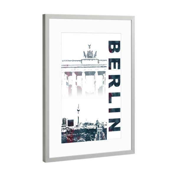 Poster mit Rahmen Silber "Berlin Skyline & Brandenburger Tor" artboxONE - Städte / Berlin,Schwarzweiß