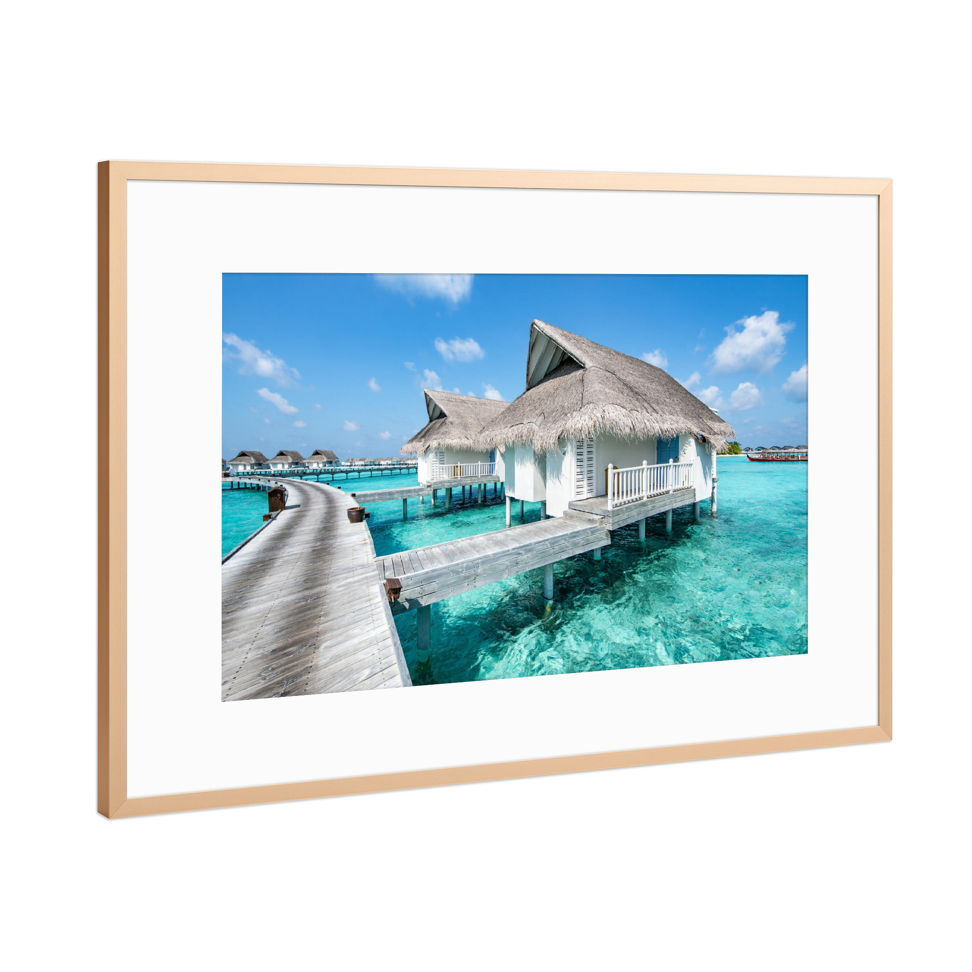 Poster mit Rahmen Kupfer "Overwater Villa auf den Malediven" artboxONE - Reise,Reise / Strand und Meer