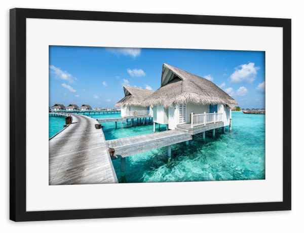 Poster mit Rahmen schwarz "Overwater Villa auf den Malediven" artboxONE - Reise,Reise / Strand und Meer