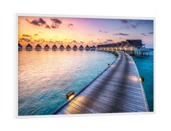 Poster mit weißem Rahmen "Sonnenuntergang | Malediven" artboxONE - Reise / Strand und Meer
