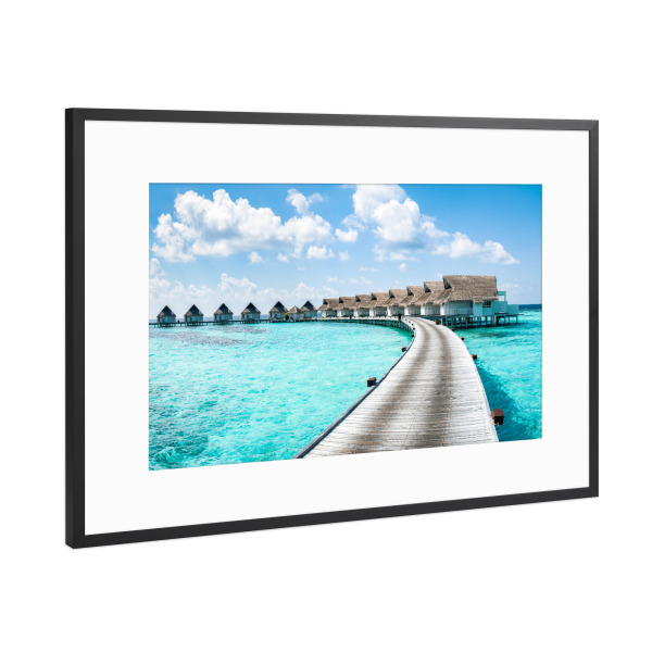Poster mit Rahmen Schwarz (Metallic) "Luxusurlaub auf den Malediven" artboxONE - Reise / Strand und Meer