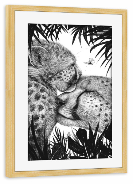 Poster mit Rahmen kiefer "Cheetah love" artboxONE - Natur,Tiere,Schwarzweiß,Liebe