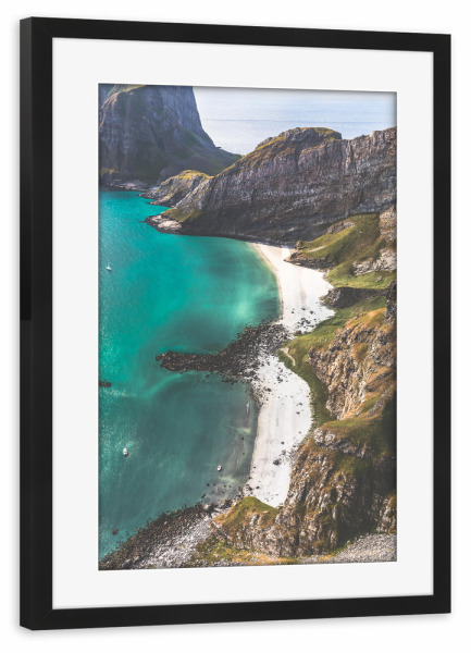 Poster mit Rahmen schwarz "Lofoten beach" artboxONE - Reise / Strand und Meer - Strand,Lofoten,Norwegen,Berge,Meer,Natur