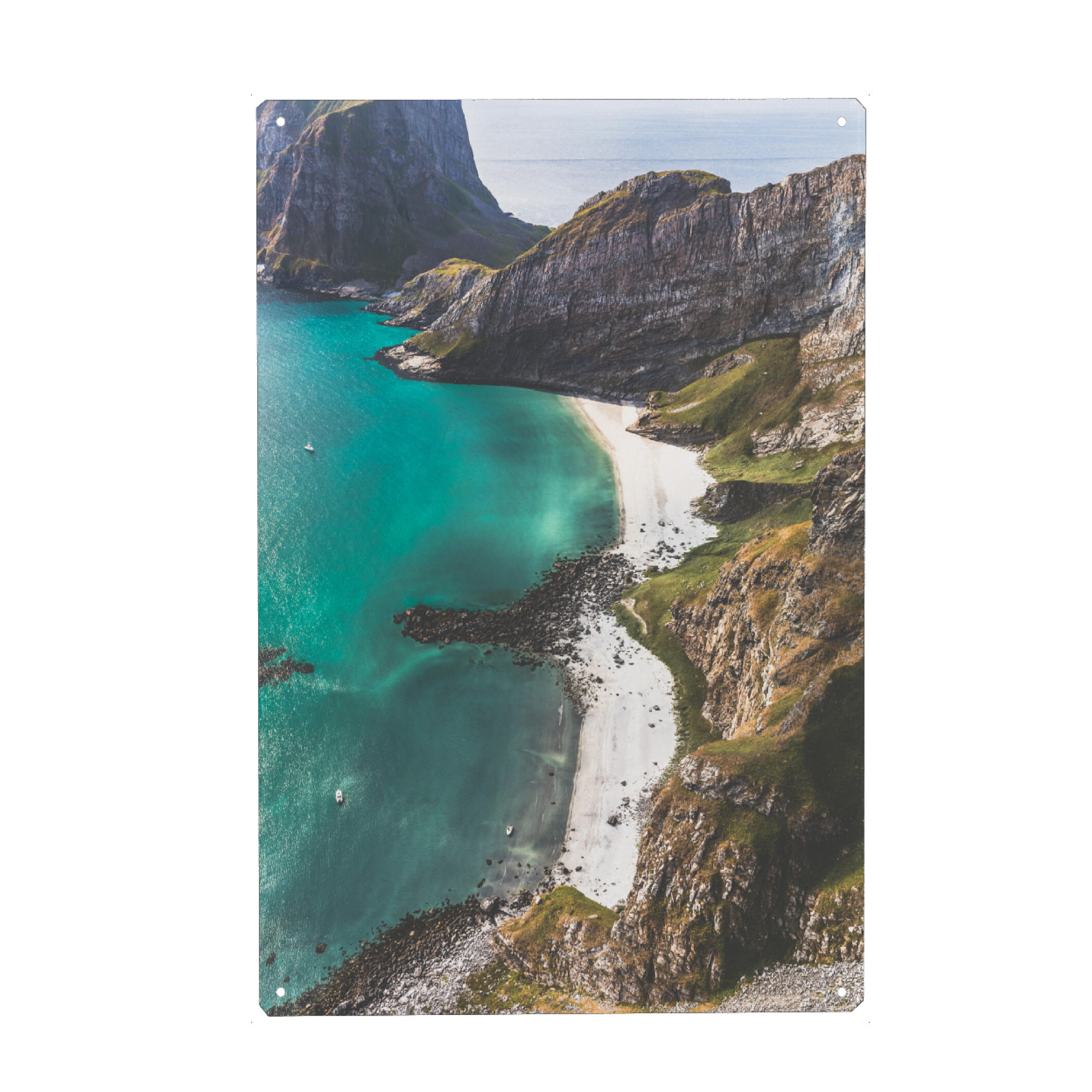 Metall Poster "Lofoten beach" artboxONE - Reise / Strand und Meer - Strand,Lofoten,Norwegen,Berge,Meer,Natur - Blechschild