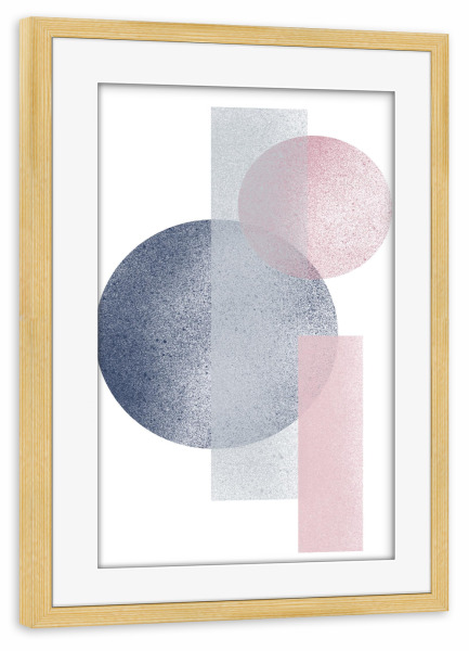 Poster mit Rahmen kiefer "Abstraction in Pink and Blue" artboxONE - Abstrakt - Pink,Blue,Grey,Minimal,Abstract,Circle,Rectangle