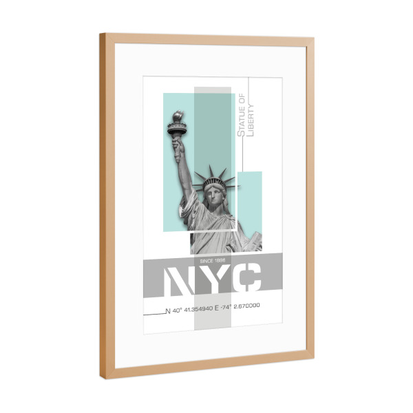 Poster mit Rahmen Kupfer "NYC Freiheitsstatue | türkis" artboxONE - Städte / New York,Architektur