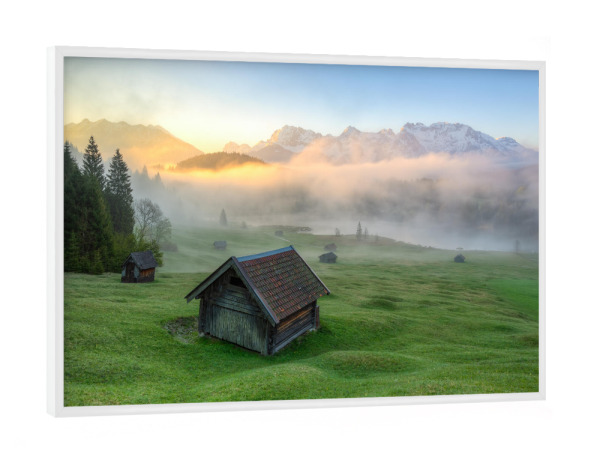 Poster mit weißem Rahmen "Nebel am Geroldsee in Bayern" artboxONE - Natur,Reise / Länder