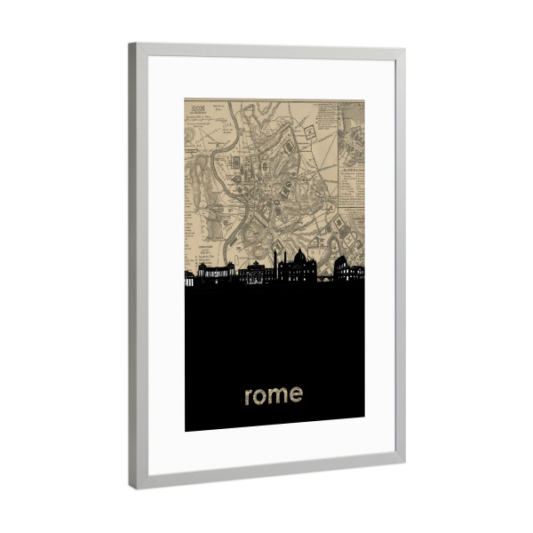 Poster mit Rahmen Silber "Rome skyline map" artboxONE - Städte,Reise,Architektur,Städte / Rom,Kartografie