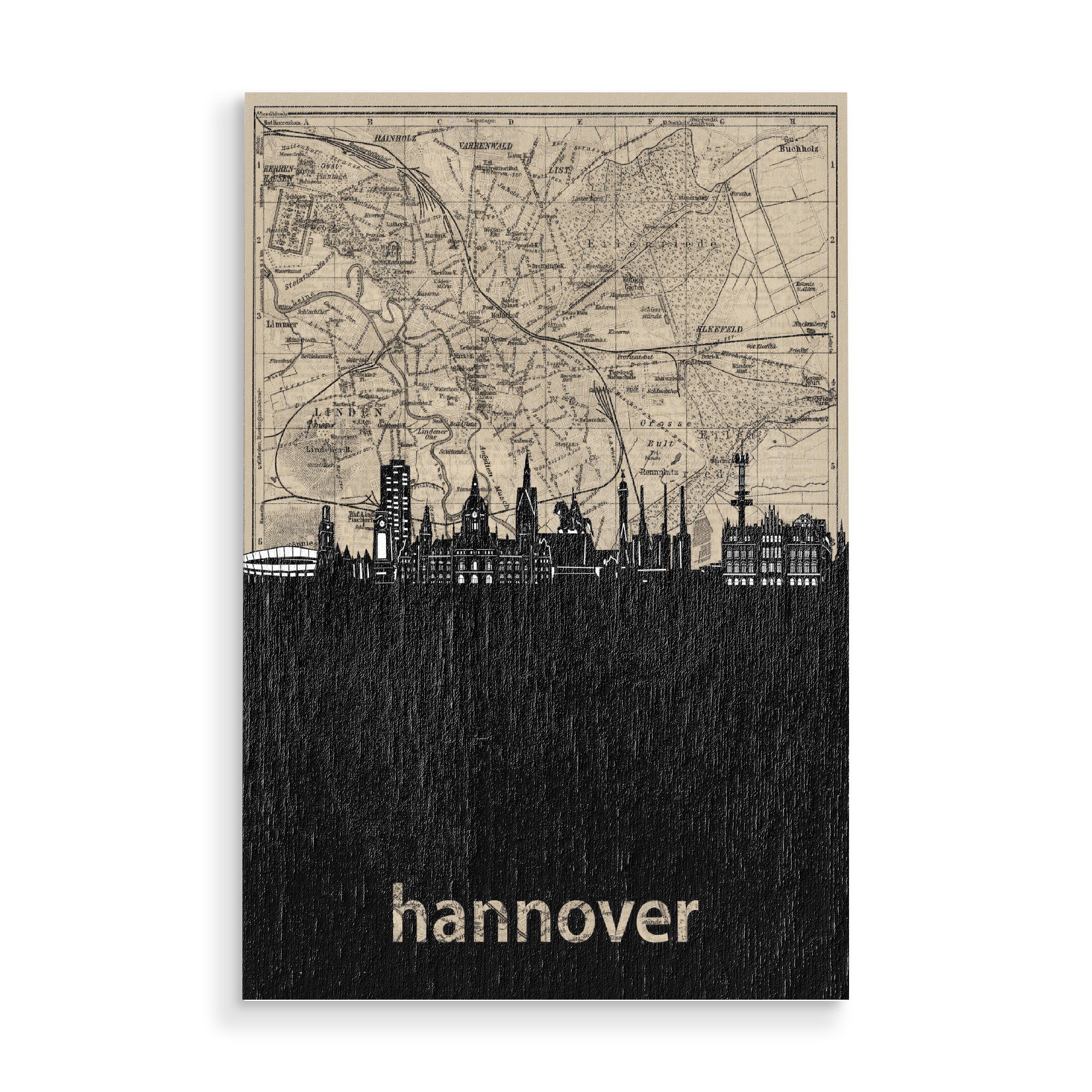 Holzbild "Hannover skyline map" artboxONE - Städte,Reise,Architektur,Kartografie