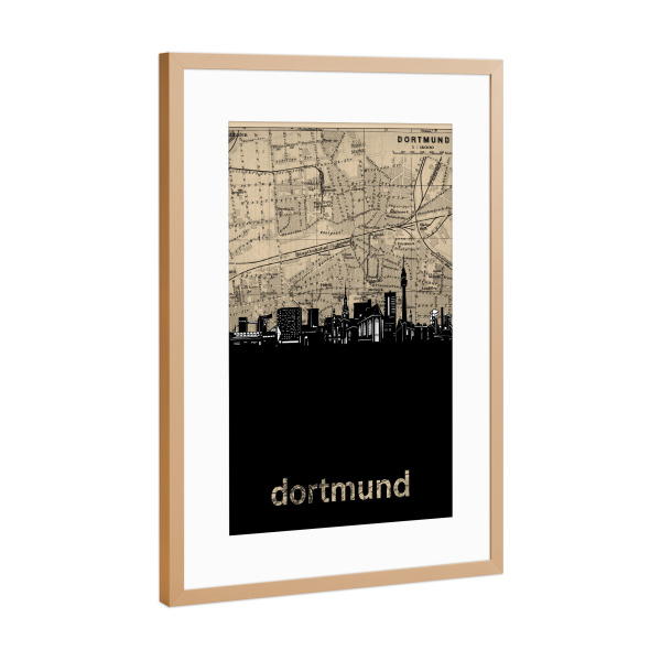 Poster mit Rahmen Kupfer "Dortmund skyline map" artboxONE - Städte,Reise,Architektur