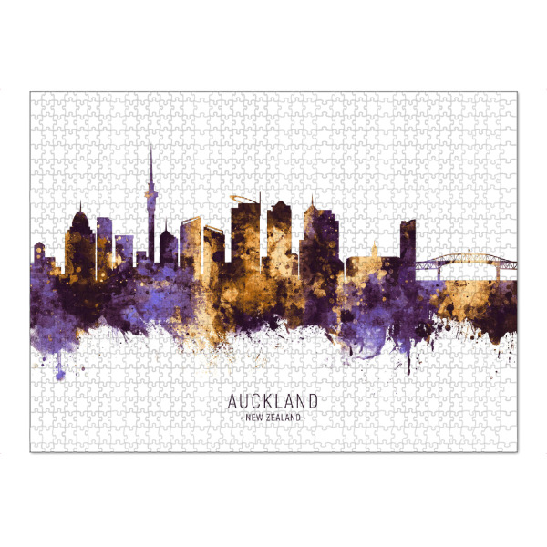Puzzle Ravensburger "Auckland Skyline PurpleGold" artboxONE - Städte - Auckland,New zealand,Skyline,Cityscape,Stadtbild,Watercolor,City