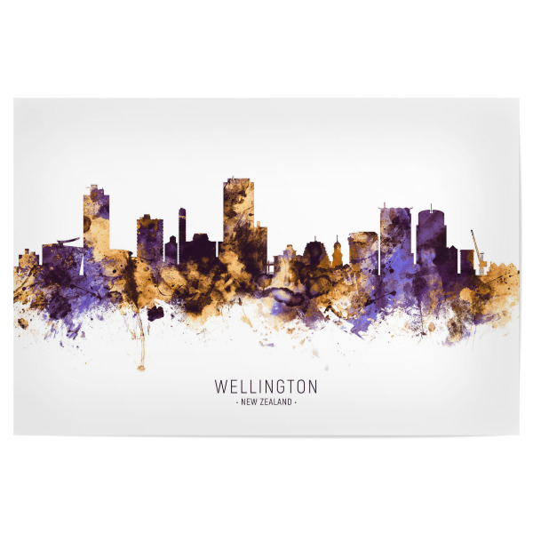 Poster "Wellington Skyline PurpleGold" artboxONE - Städte - Wellington,New zealand,Skyline,Cityscape,Stadtbild,Watercolor,City