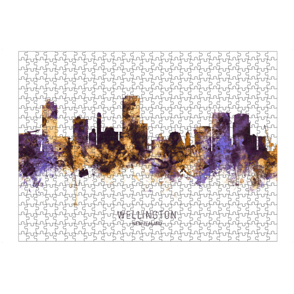 Puzzle Ravensburger "Wellington Skyline PurpleGold" artboxONE - Städte - Wellington,New zealand,Skyline,Cityscape,Stadtbild,Watercolor,City
