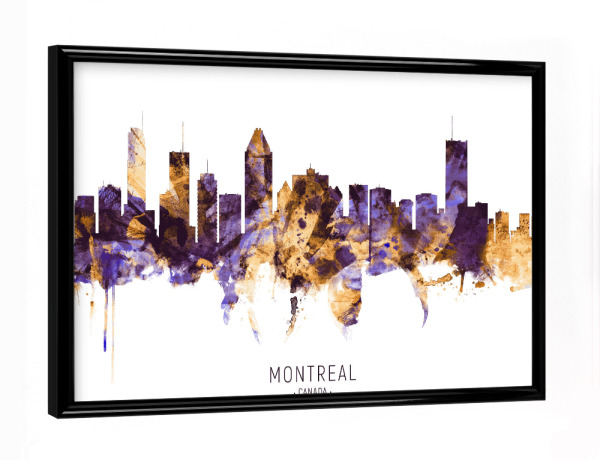 Poster mit schwarzem Rahmen "Montreal Canada Skyline PurpleGold" artboxONE - Städte - Montreal,Canada,Skyline,Cityscape,Stadtbild,Watercolor,City