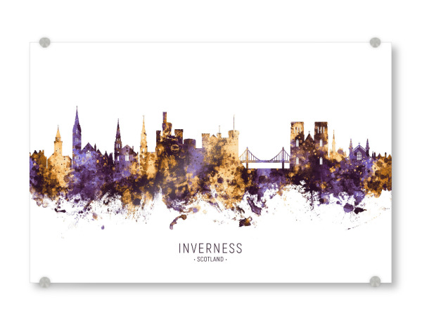 Acrylglasbild "Inverness Skyline PurpleGold" artboxONE - Städte - Inverness,Scotland,Skyline,Cityscape,Stadtbild,Watercolor,City