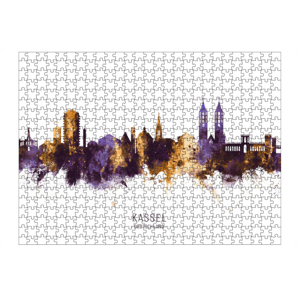 Puzzle Ravensburger "Kassel Germany Skyline PurpleGold" artboxONE - Städte - Kassel,Deutschland,Skyline,Cityscape,Stadtbild,Watercolor,City