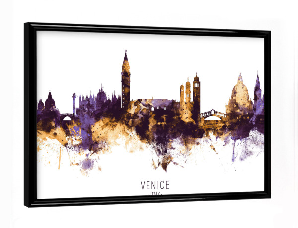 Poster mit schwarzem Rahmen "Venice Italy Skyline PurpleGold" artboxONE - Städte / Venedig - Venice,Italy,Skyline,Cityscape,Stadtbild,Watercolor,City