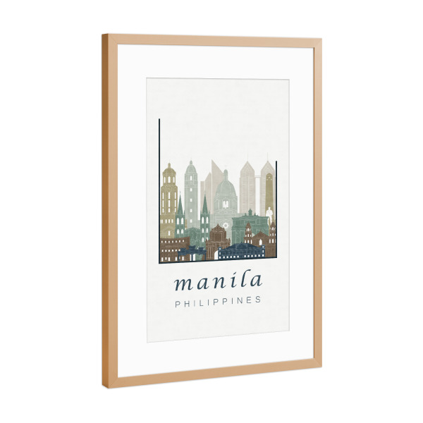 Poster mit Rahmen Kupfer "Manila skyline light blue" artboxONE - Städte,Architektur
