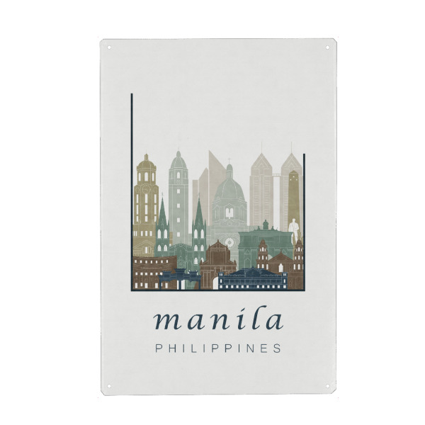 Holzbild "Manila skyline light blue" artboxONE - Städte,Architektur - Manila,Philippines,Philippinen,Skyline,Cityscape,Travel,City,Architecture