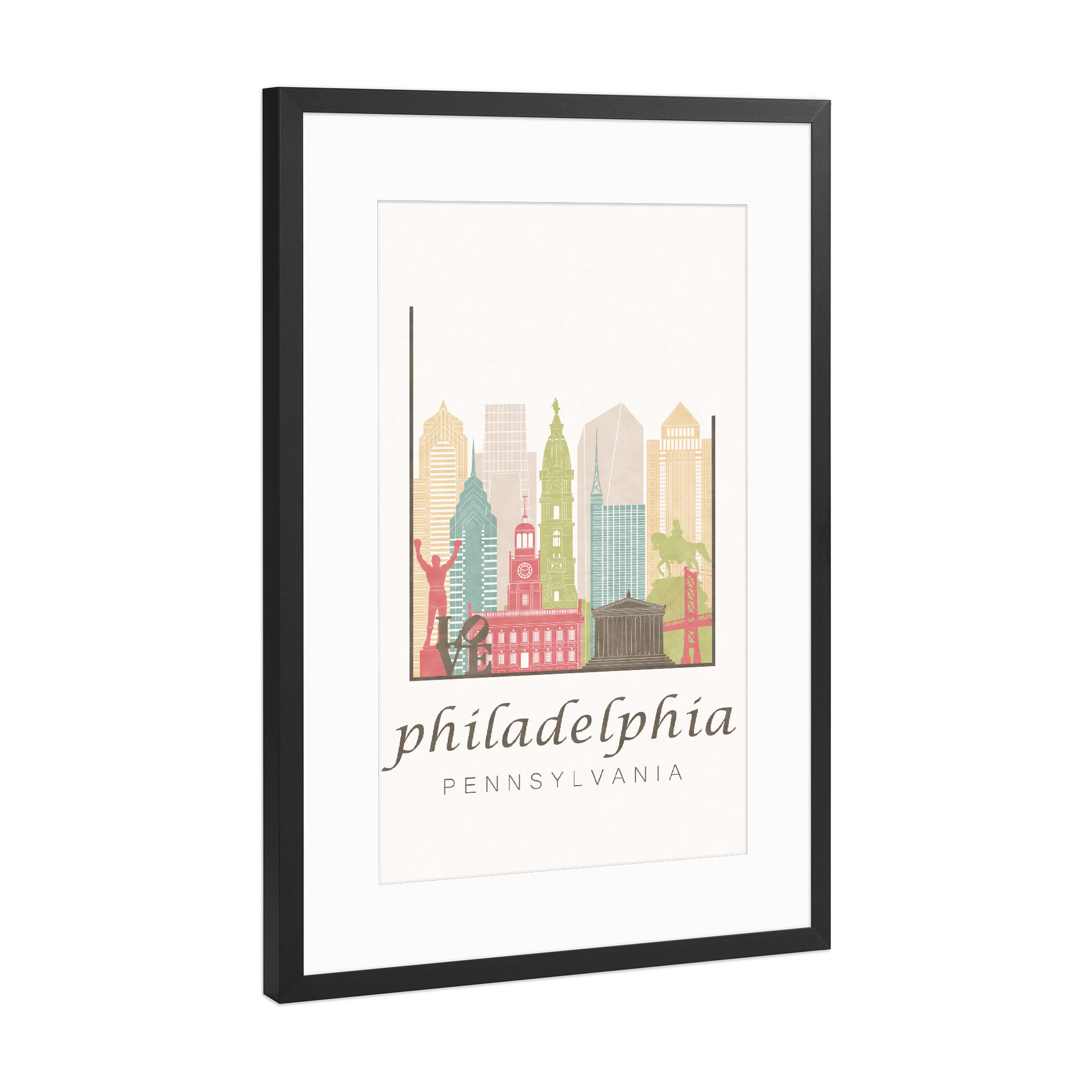 Poster mit Rahmen Schwarz (Metallic) "Philadelphia skyline pastel" artboxONE - Städte,Architektur