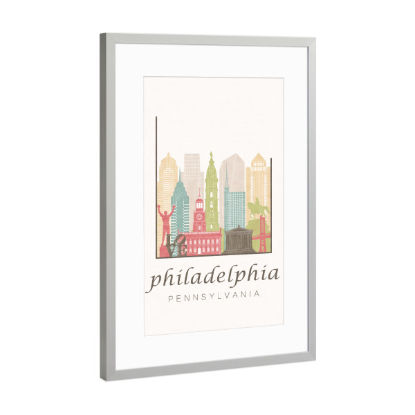Poster mit Rahmen Silber "Philadelphia skyline pastel" artboxONE - Städte,Architektur