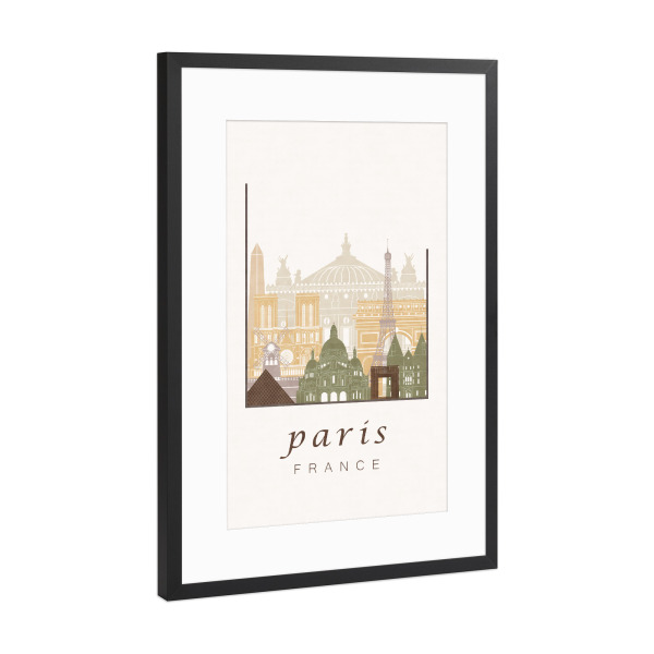 Poster mit Rahmen Schwarz (Metallic) "Paris skyline, rustic" artboxONE - Städte,Architektur,Städte / Paris