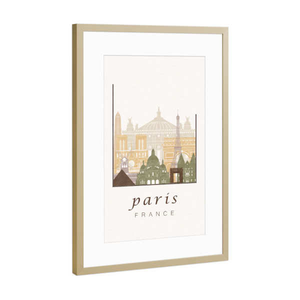 Poster mit Rahmen Gold "Paris skyline, rustic" artboxONE - Städte,Architektur,Städte / Paris
