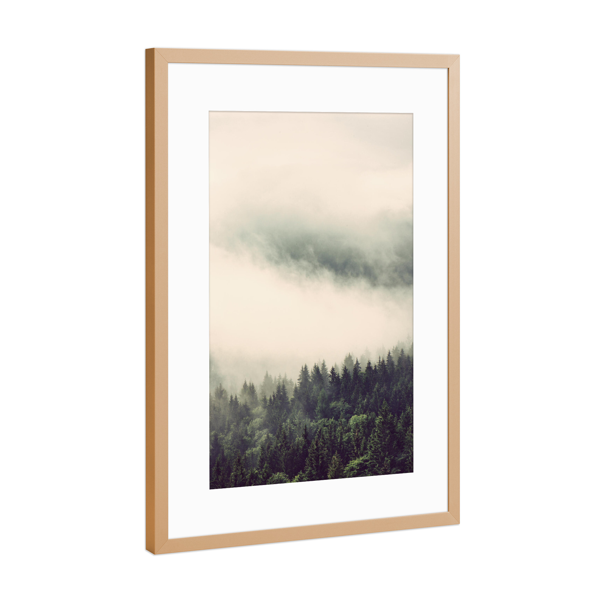 Poster mit Rahmen Kupfer "Vernebelter Wald" artboxONE - Natur - Wald,Natur,Wildnis,Nebel,Landschaft
