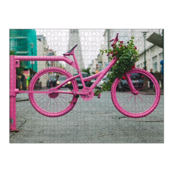 Puzzle Ravensburger "Fahrrad Blumenbeet" artboxONE - Städte,Floral - Bike,Fahrrad,Rosa,Blumen,Verziert,Stadt,Blumenbeet,Stadt kunst - Bild bike