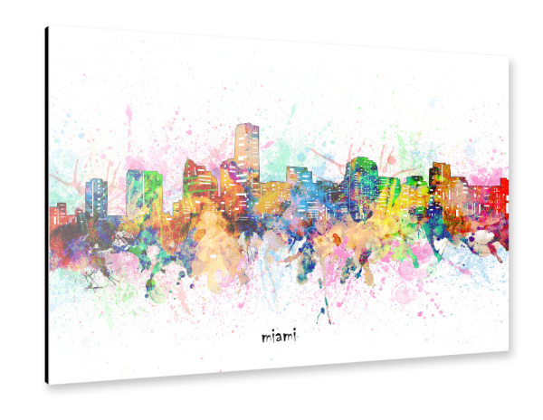 Alu-Dibond "Miami skyline artistic" 30x20 cm artboxONE