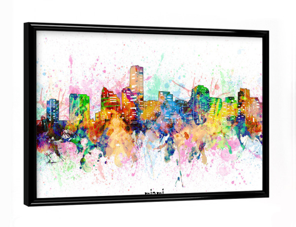 Poster mit schwarzem Rahmen "Miami skyline artistic" artboxONE - Städte,Reise