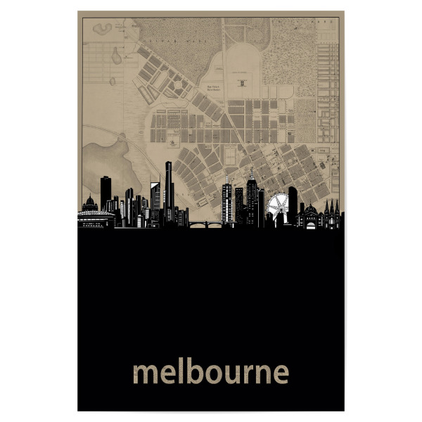 Poster 30x20 cm "Melbourne skyline map" artboxONE - Städte,Reise,Architektur,Kartografie