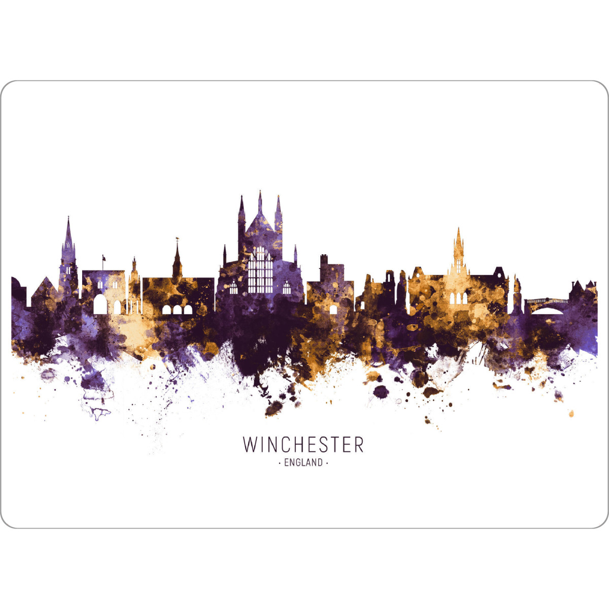 Tischset "Winchester Skyline PurpleGold" artboxONE - Städte - Winchester,England,Skyline,Cityscape,Stadtbild,Watercolor,City - Bild winchester