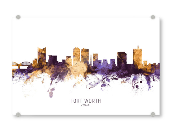 Acrylglasbild "Fort Worth Skyline PurpleGold" artboxONE - Städte - Fort worth,Texas,Skyline,Cityscape,Stadtbild,Watercolor,City,Usa
