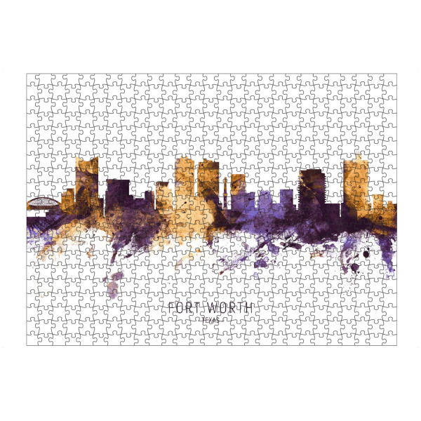 Puzzle Ravensburger "Fort Worth Skyline PurpleGold" artboxONE - Städte - Fort worth,Texas,Skyline,Cityscape,Stadtbild,Watercolor,City,Usa