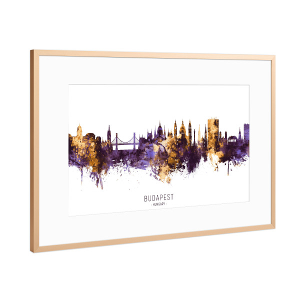 Poster mit Rahmen Kupfer "Budapest Skyline PurpleGold" artboxONE - Städte - Budapest,Hungary,Skyline,Cityscape,Stadtbild,Watercolor,City