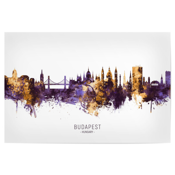 Poster 30x20 cm "Budapest Skyline PurpleGold" artboxONE - Städte - Budapest,Hungary,Skyline,Cityscape,Stadtbild,Watercolor,City