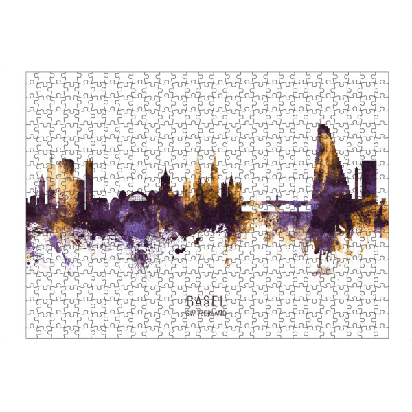 Puzzle Ravensburger "Basel Skyline PurpleGold" artboxONE - Städte - Basel,Switzerland,Skyline,Cityscape,Stadtbild,Watercolor,City - Bild basel