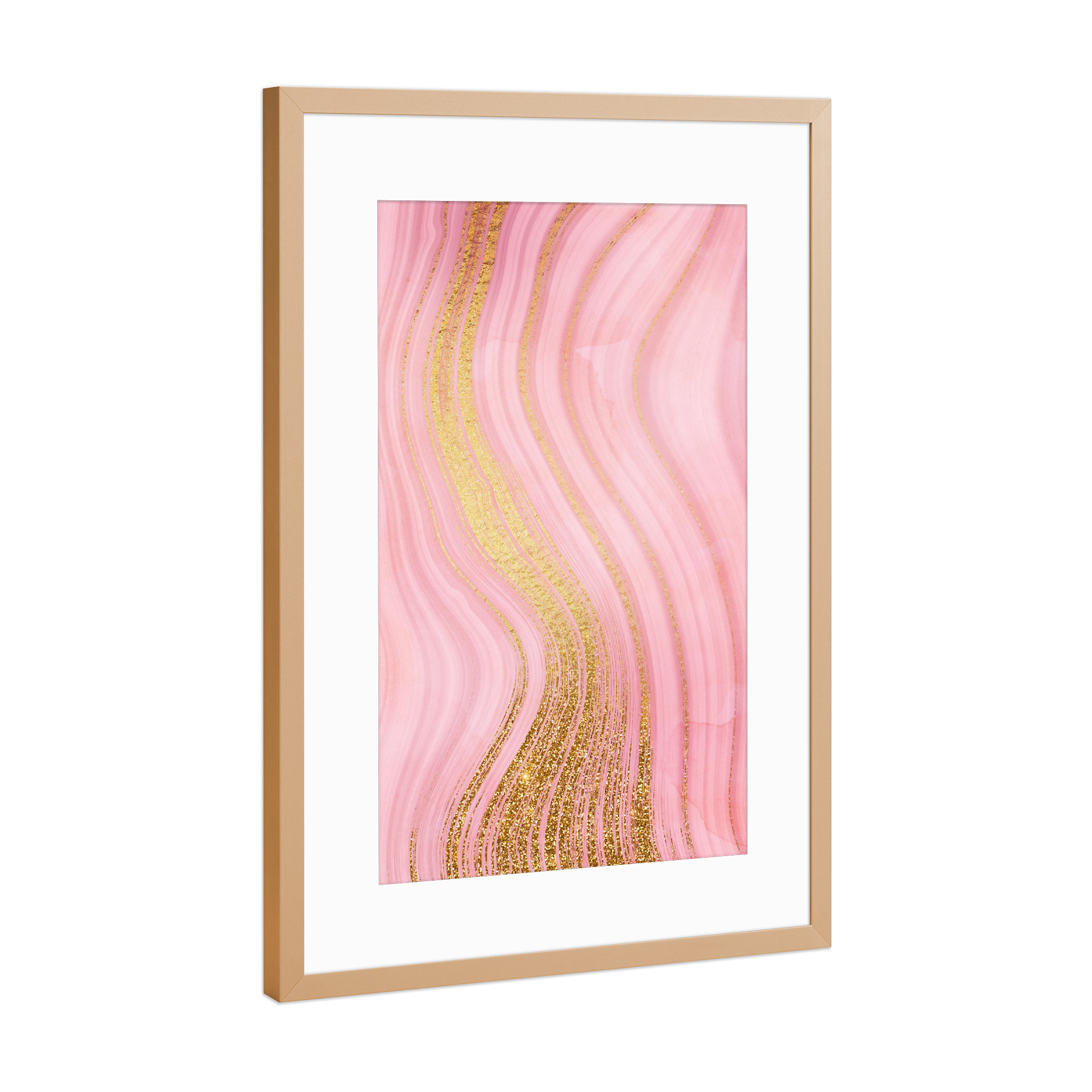 Poster mit Rahmen Kupfer "Gold Veins on Pink Marble" artboxONE - Abstrakt,Für Mama,Marmor - Agate,Gemstone,Mermaid,Marble