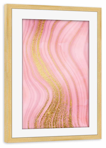 Poster mit Rahmen kiefer "Gold Veins on Pink Marble" artboxONE - Abstrakt,Für Mama,Marmor - Agate,Gemstone,Mermaid,Marble