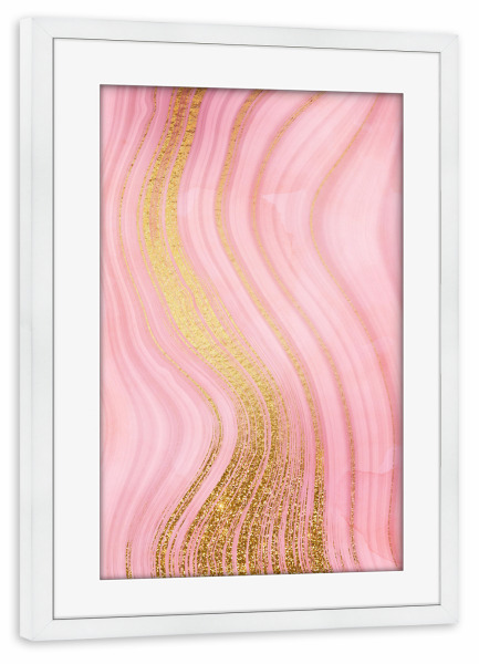 Poster mit Rahmen weiß "Gold Veins on Pink Marble" artboxONE - Abstrakt,Für Mama,Marmor - Agate,Gemstone,Mermaid,Marble