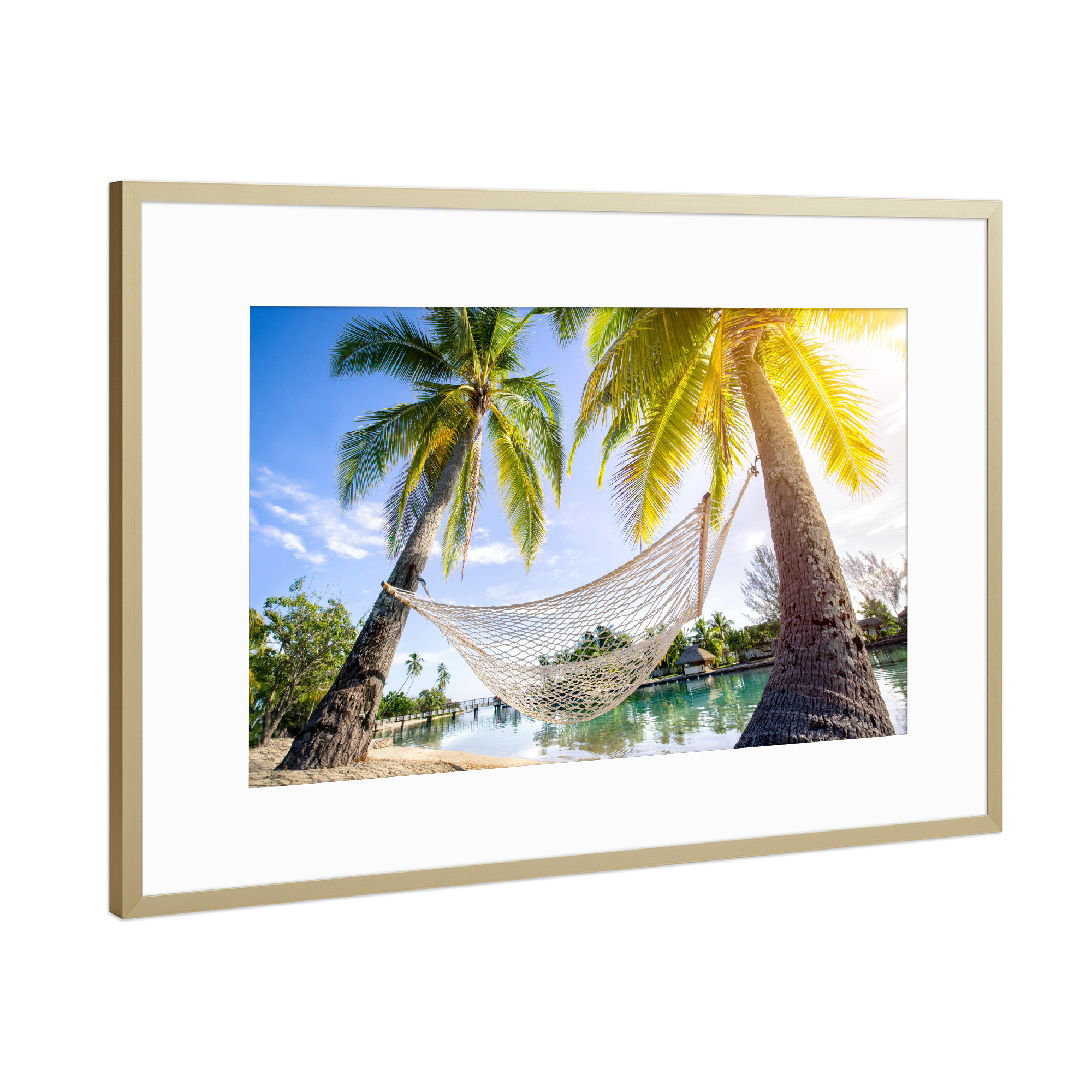 Poster mit Rahmen Gold "Hängematte" artboxONE - Reise,Reise / Strand und Meer