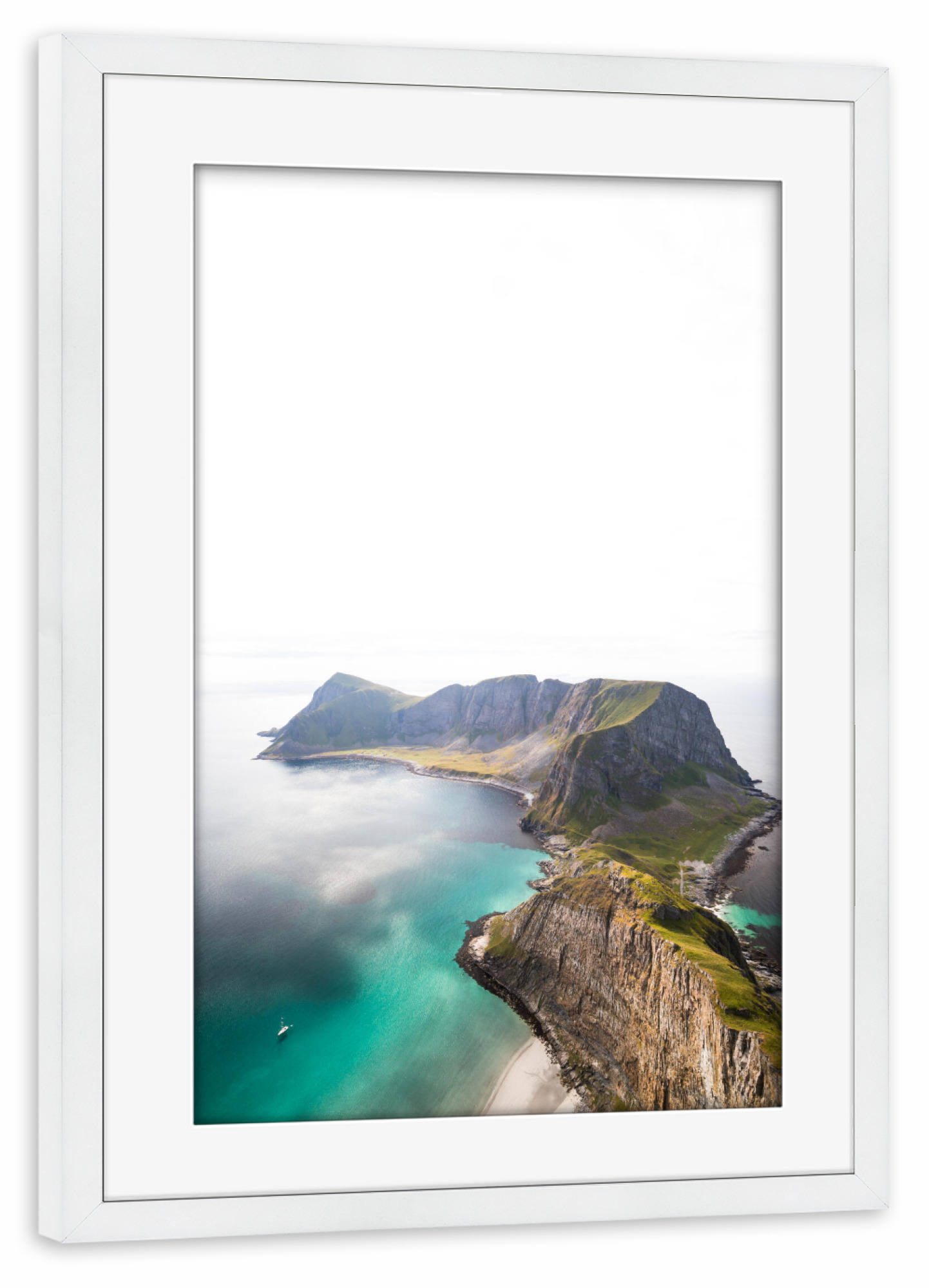 Poster mit Rahmen weiß "Lofoten cliffs" artboxONE - Natur - Lofoten,Norwegen,Varoy,Natur,Berge,Wasser,Meer