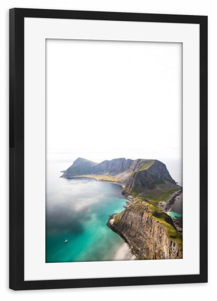 Poster mit Rahmen schwarz "Lofoten cliffs" artboxONE - Natur - Lofoten,Norwegen,Varoy,Natur,Berge,Wasser,Meer