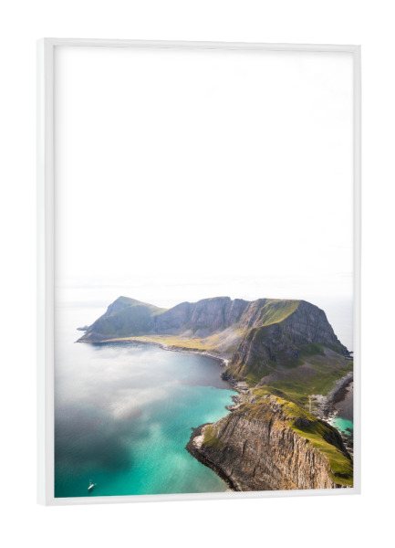 Poster mit weißem Rahmen "Lofoten cliffs" artboxONE - Natur - Lofoten,Norwegen,Varoy,Natur,Berge,Wasser,Meer