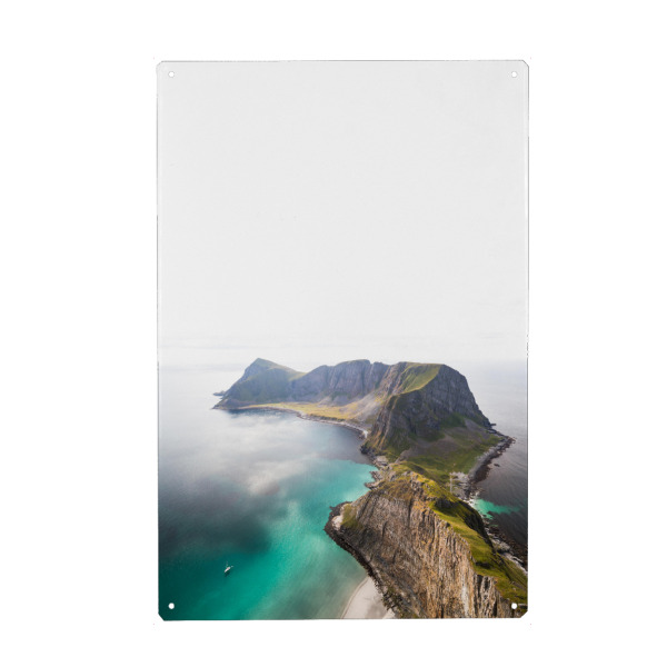 Metall Poster "Lofoten cliffs" artboxONE - Natur - Lofoten,Norwegen,Varoy,Natur,Berge,Wasser,Meer - Blechschild