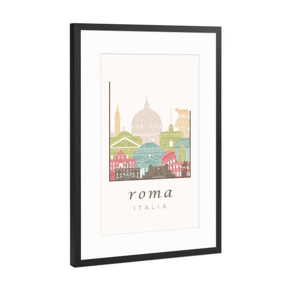 Poster mit Rahmen Schwarz (Metallic) "Rome skyline, pastel" artboxONE - Architektur,Städte / Rom