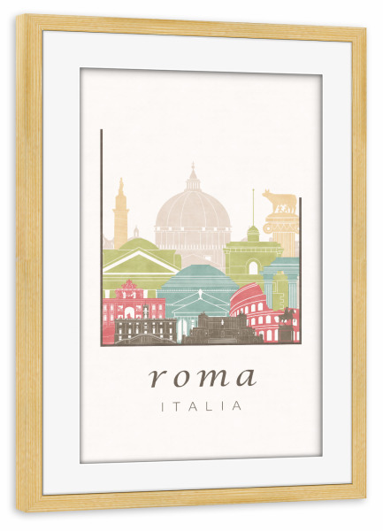 Poster mit Rahmen kiefer "Rome skyline, pastel" artboxONE - Architektur,Städte / Rom