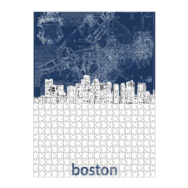 artboxONE Puzzle "Boston skyline map blue" artboxONE - Städte,Architektur,Städte / Boston,Kartografie